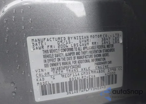 2015 Nissan Sentra Sr from USA, damaged, VIN 3N1AB7AP6FY340340